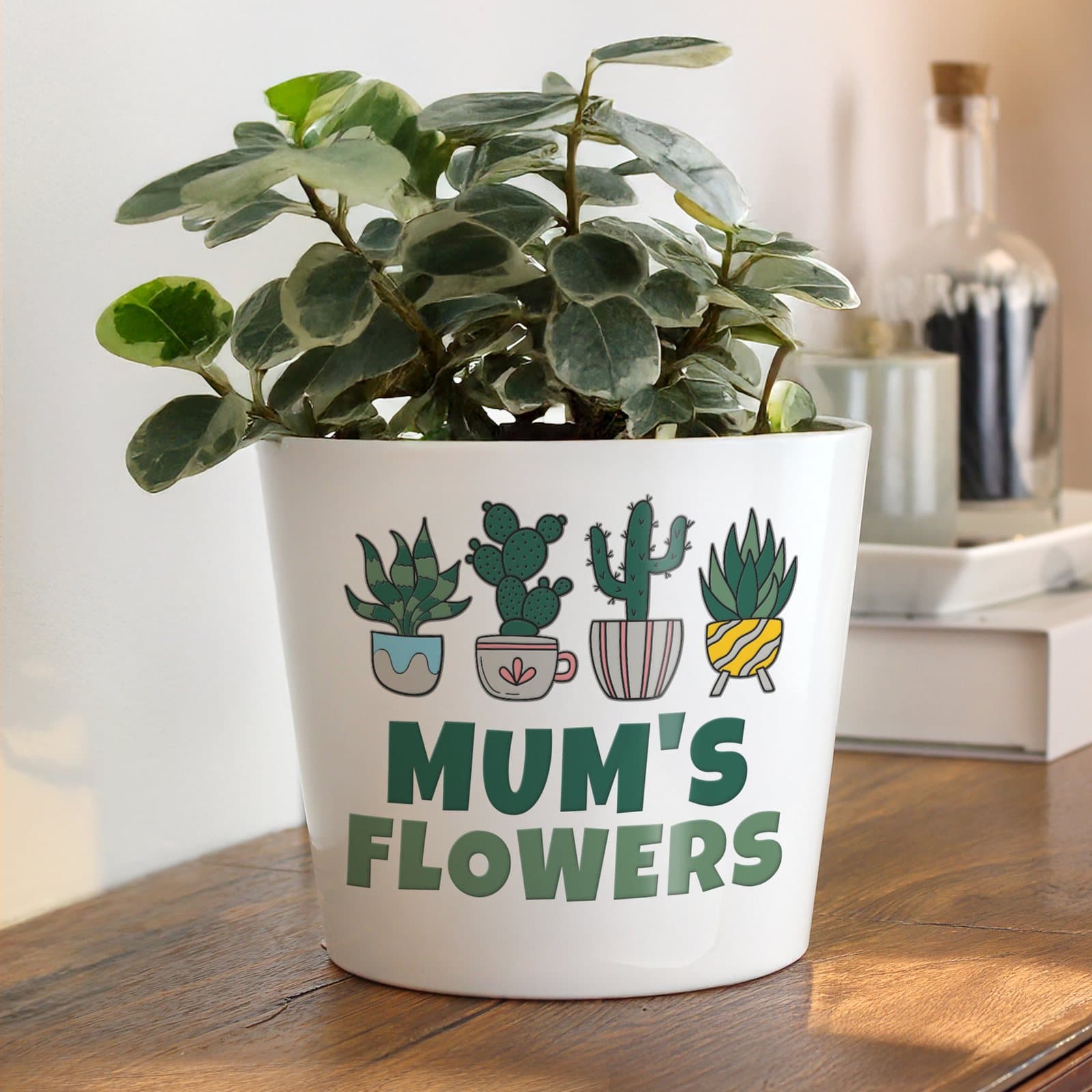 Personalised large ceramic plant pot with two lines of big text