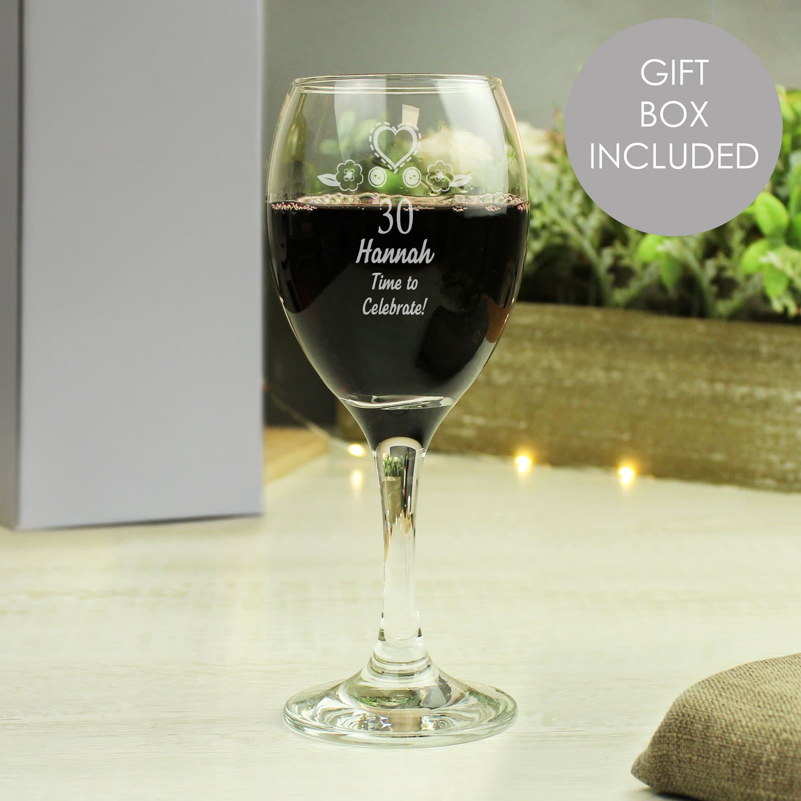 Personalised birthday craft wine glass with age, name and message