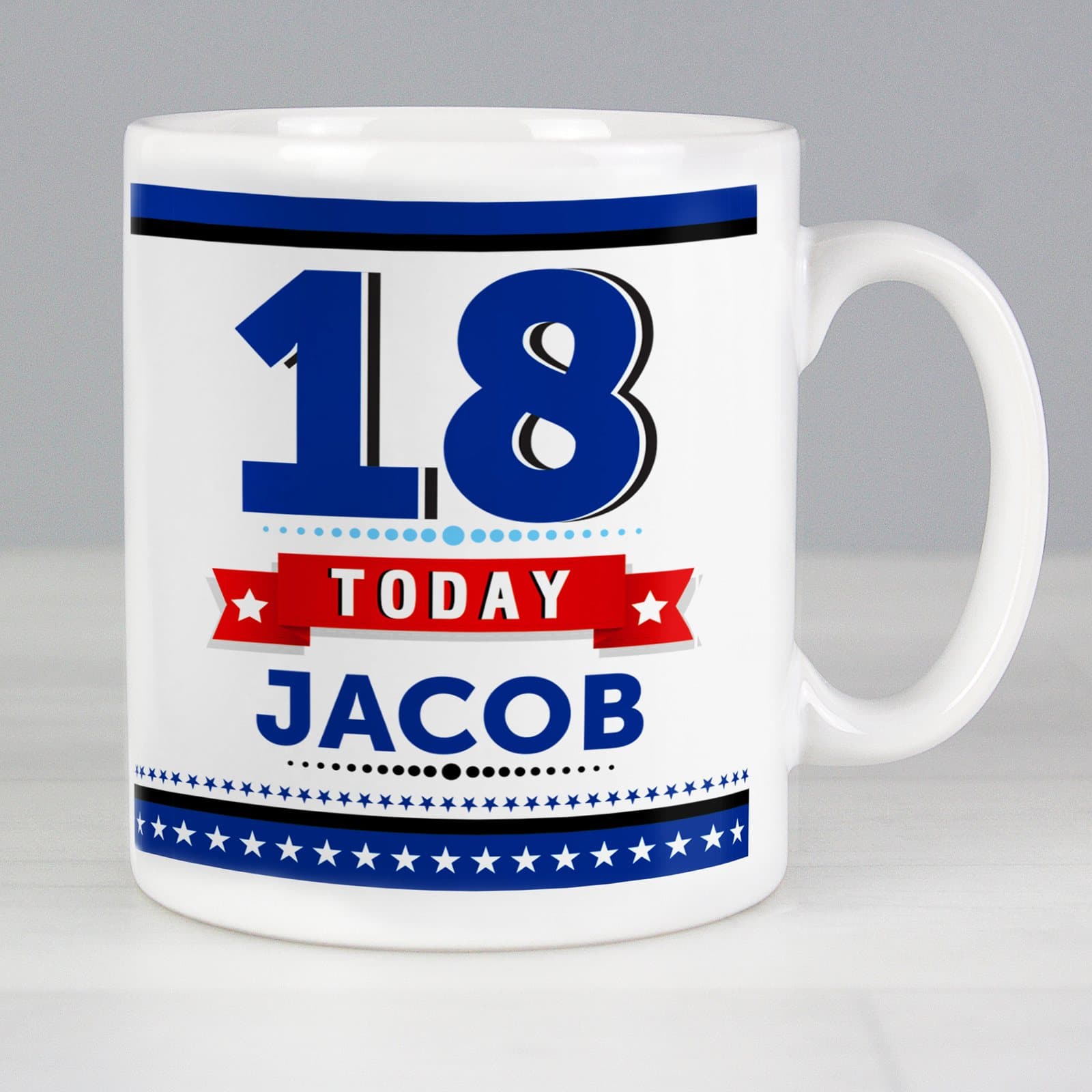 Personalised Birthday Star ceramic mug with age and name