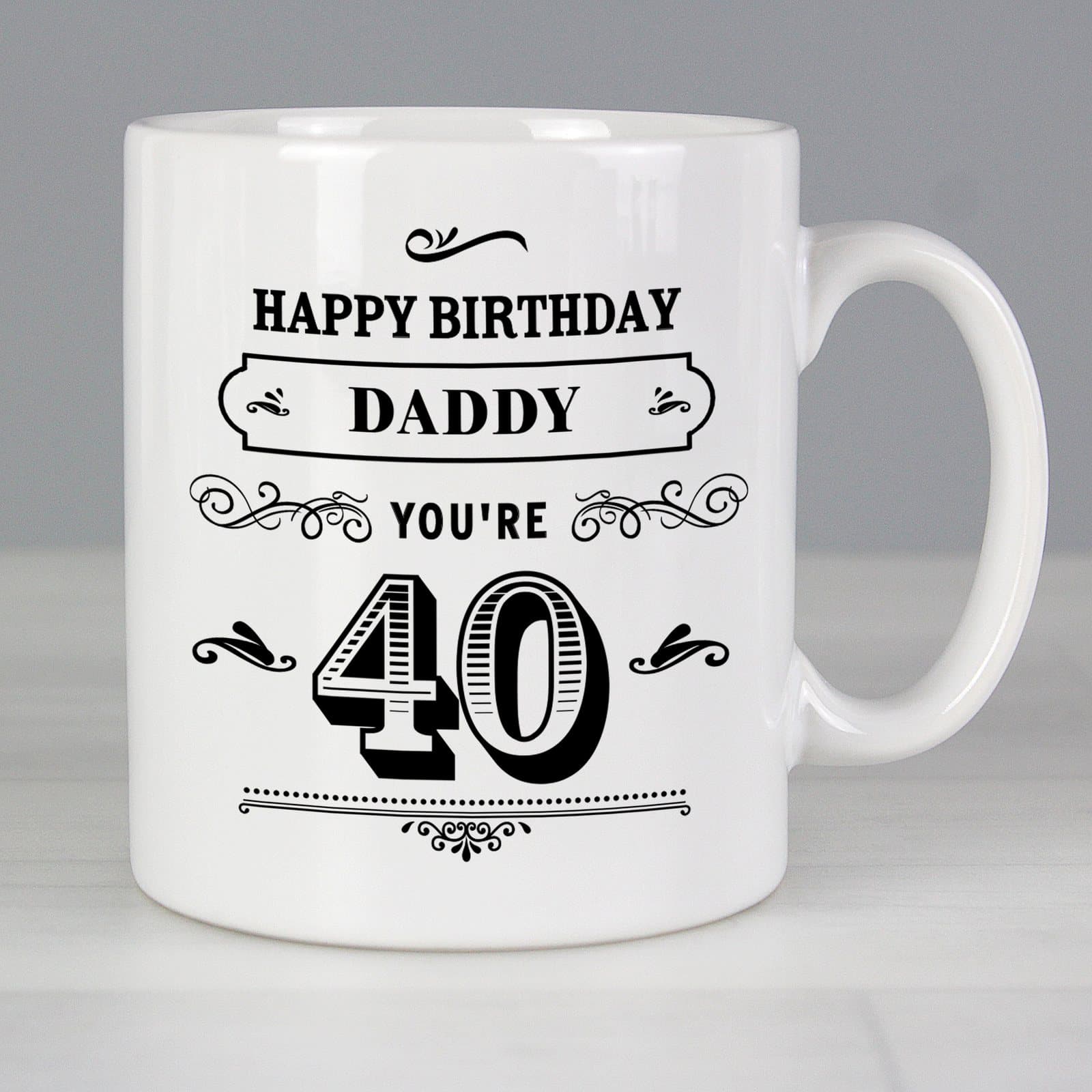 Vintage typography birthday mug with personalised age and name