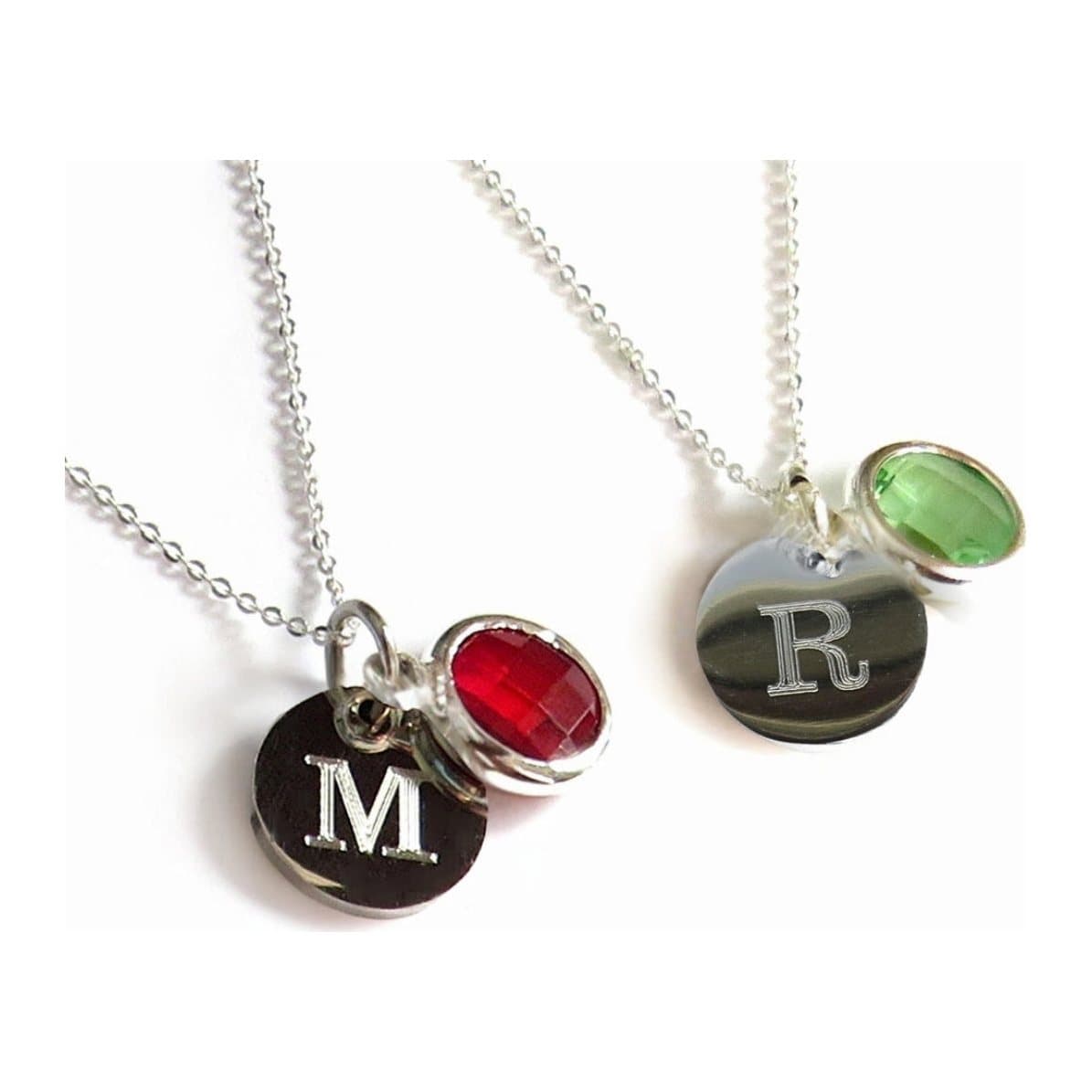 Silver birthstone mini disc necklace with a round disc and coloured birthstone