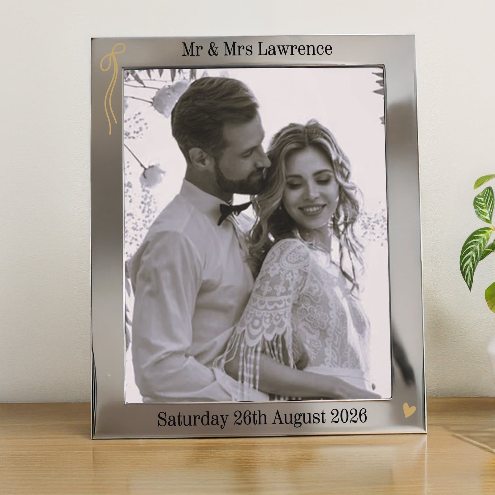 Black and gold metallic 8x10 photo frame with a personalised two-line message