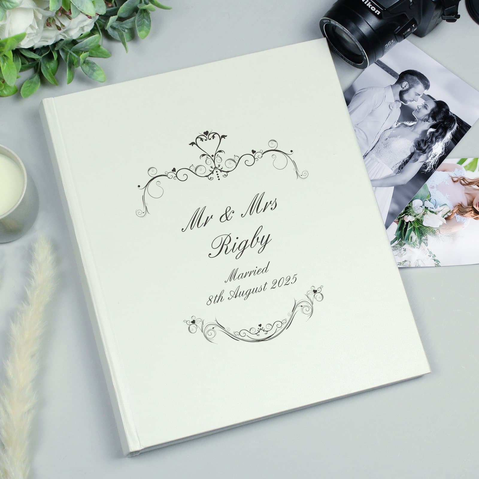 Personalised black ornate swirl traditional photo album