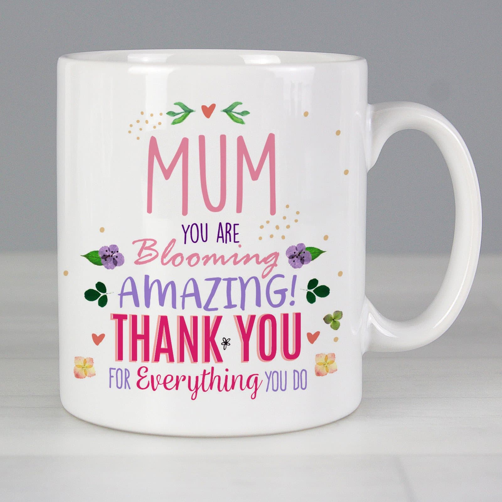 Ceramic Blooming thank you mug personalised with a name