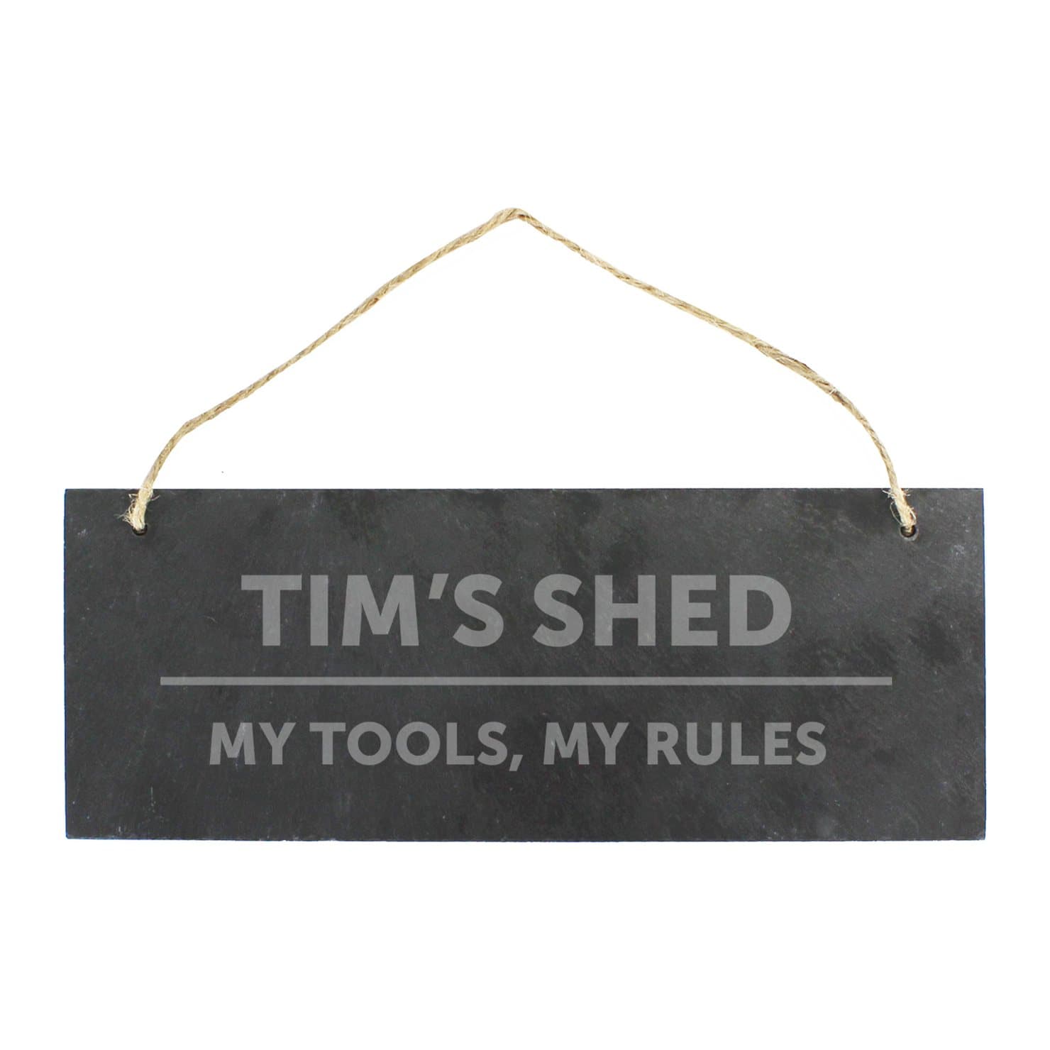 Hanging slate plaque with natural string and two personalised lines of text