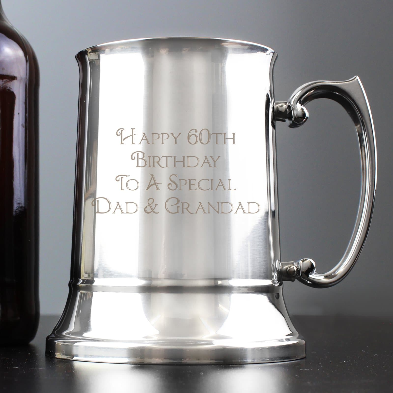 Stainless steel tankard engraved with a personalised message