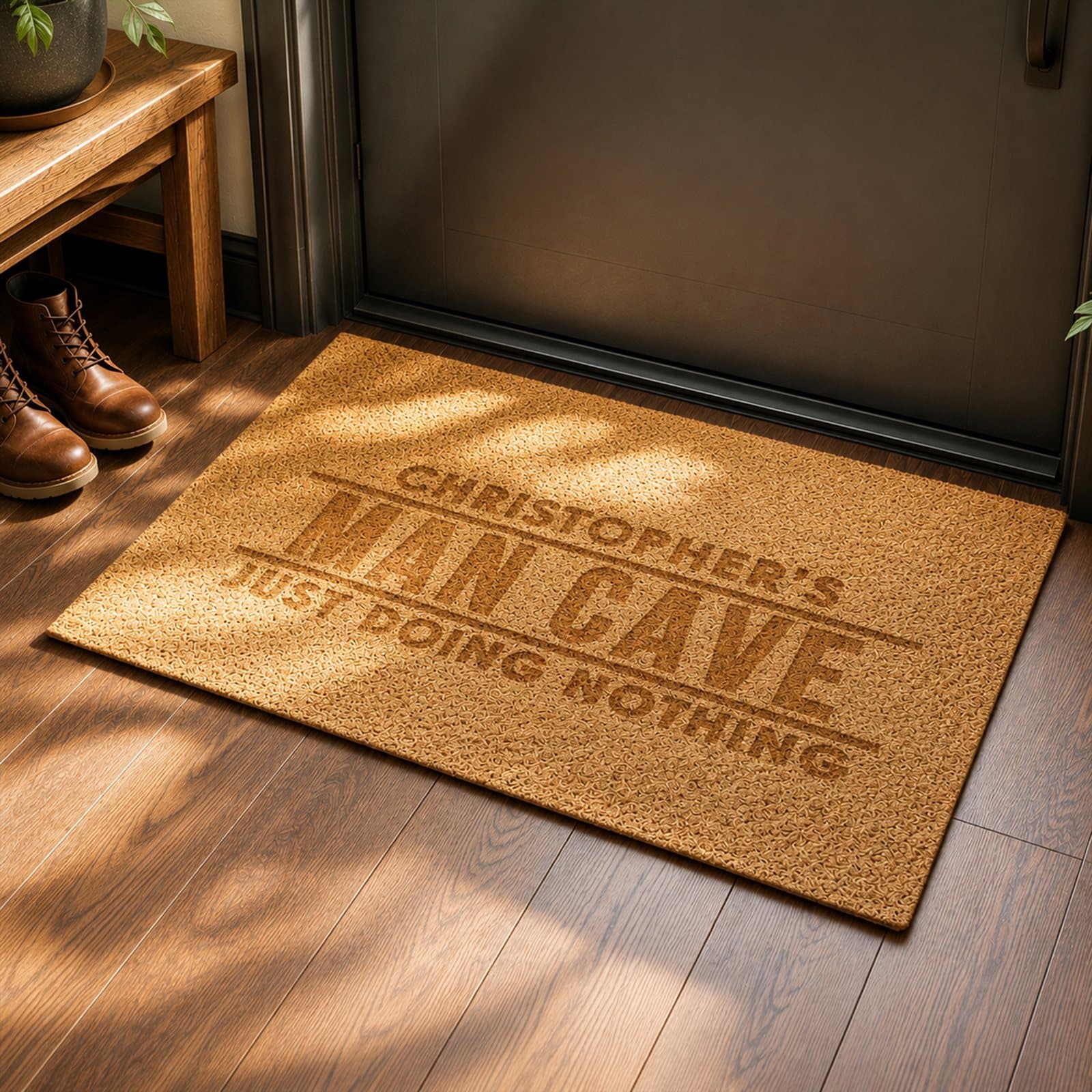 Rectangle coir indoor doormat personalised with three lines of text