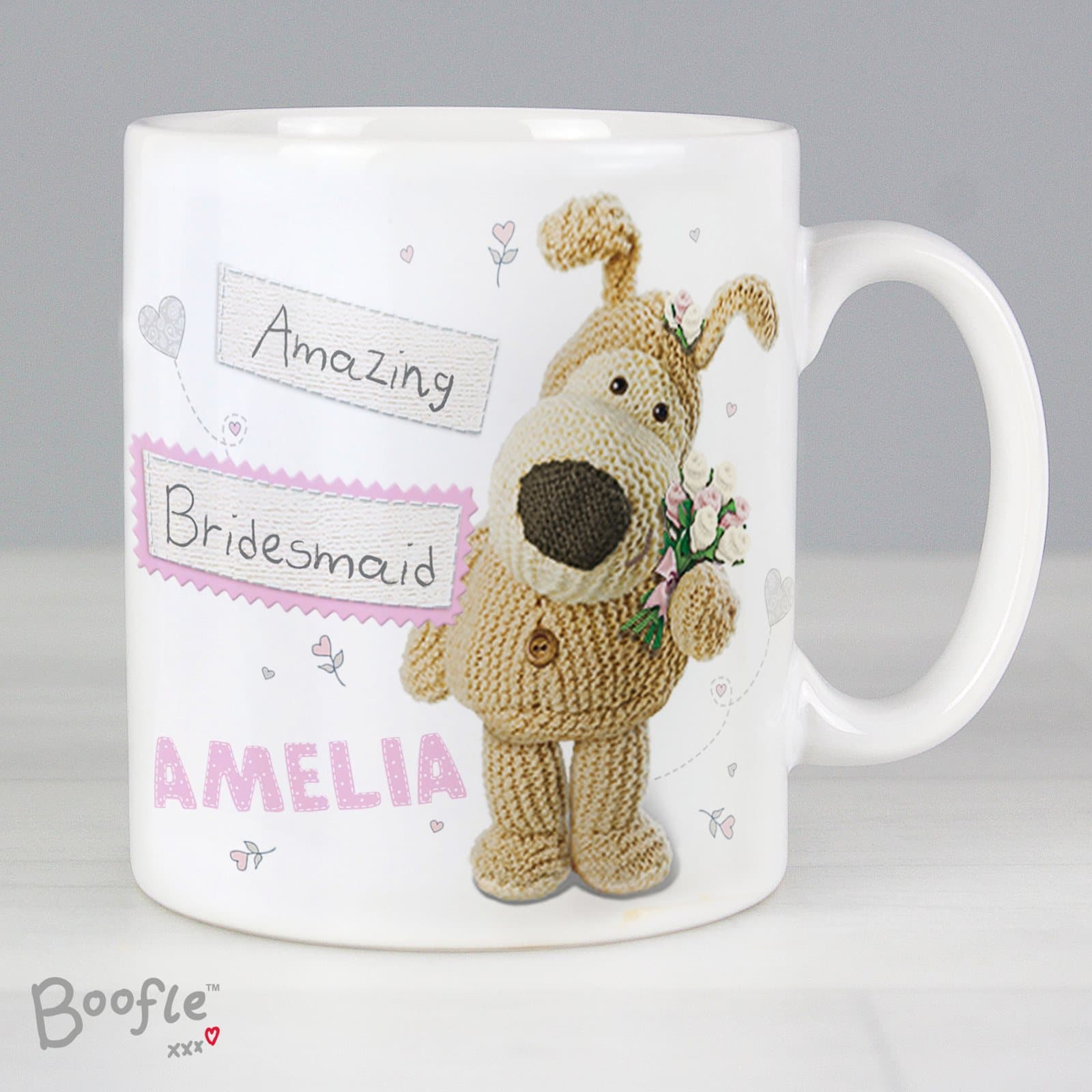 Personalised Boofle female wedding mug, a ceramic mug