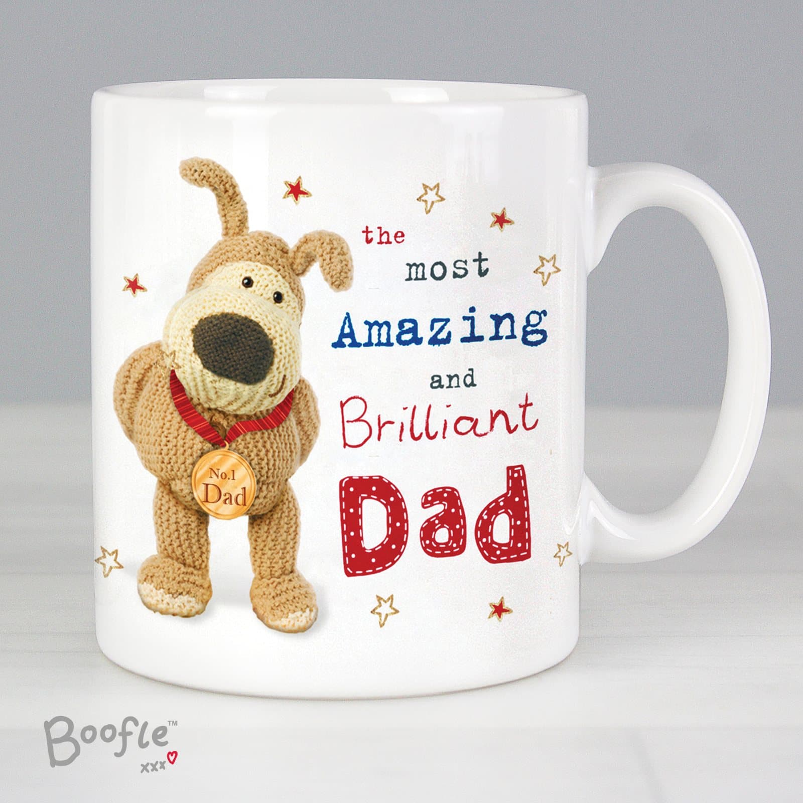Personalised Boofle medal mug, a ceramic mug for dad