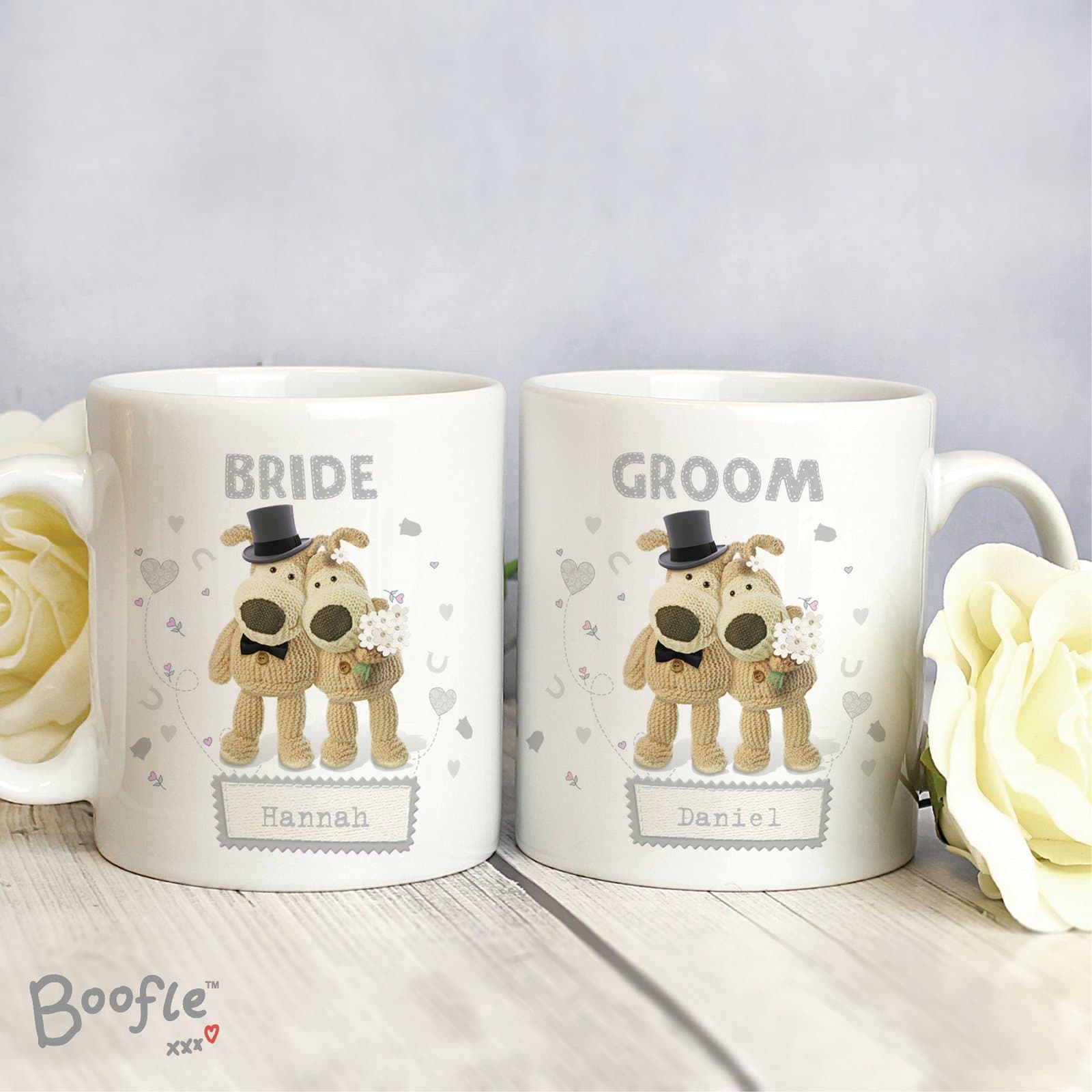 Personalised Boofle wedding couple mug set of two ceramic mugs