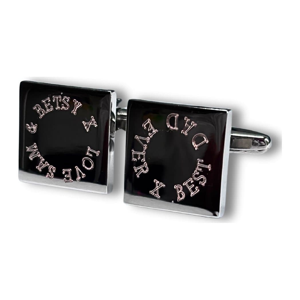 Square personalised cufflinks in a silver coloured finish
