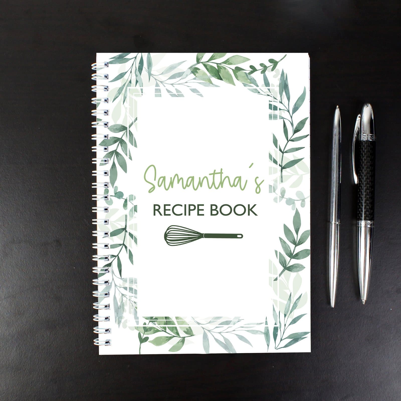 Personalised botanical A5 recipe book journal with a name