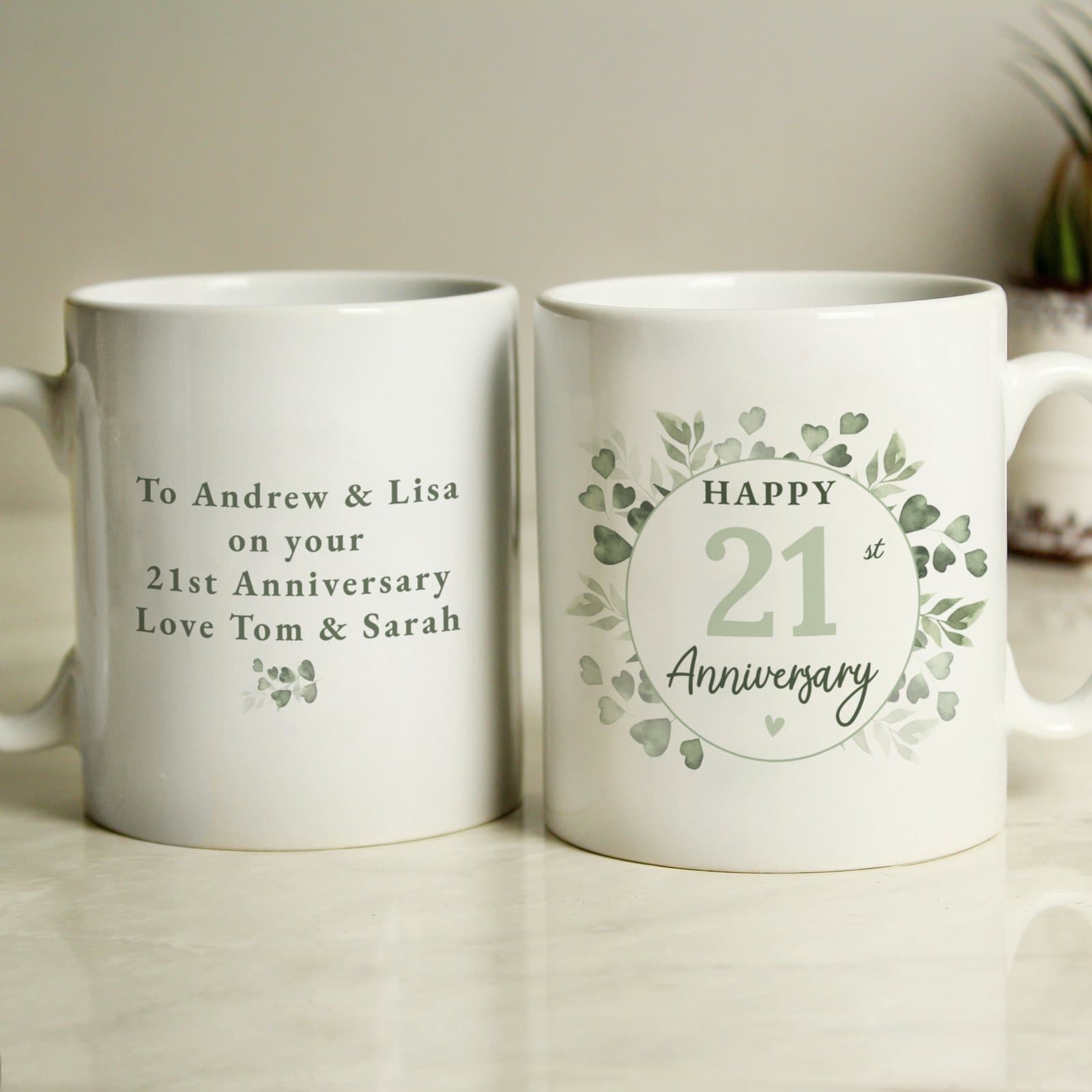 Botanical anniversary mug with an anniversary number on the front
