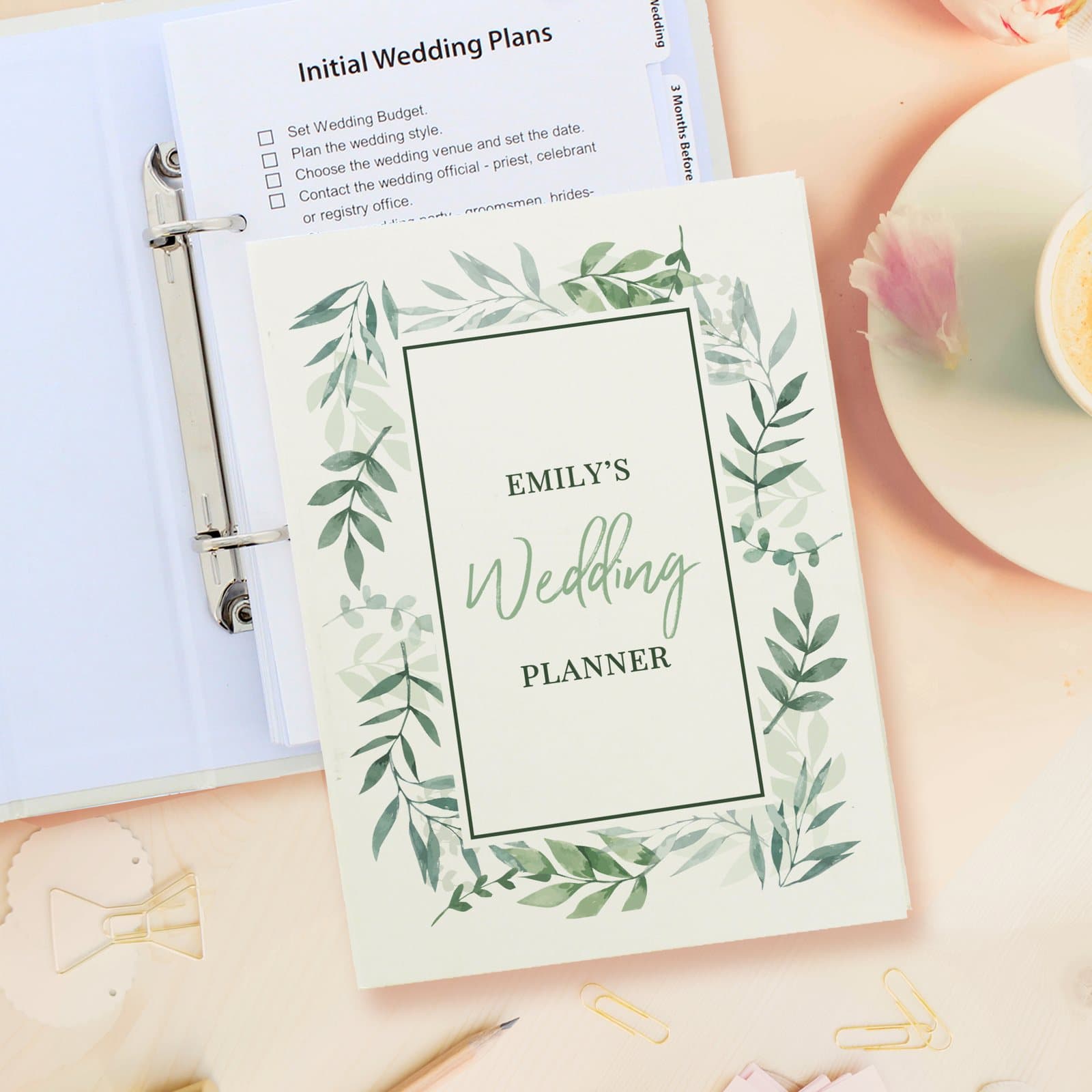 Personalised botanical border ring-bound wedding planner