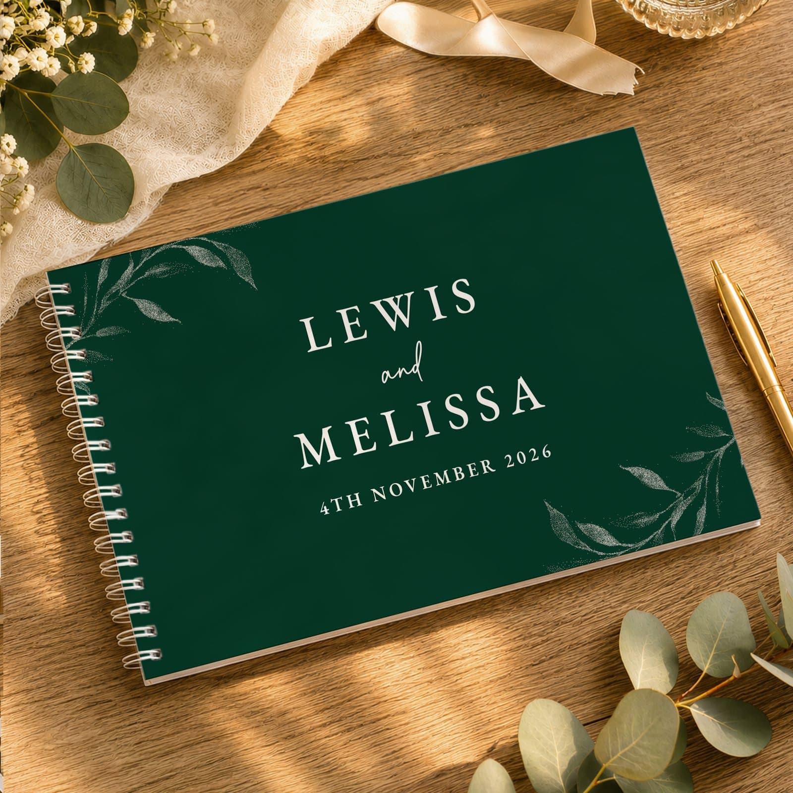Evergreen botanical personalised wedding guest book