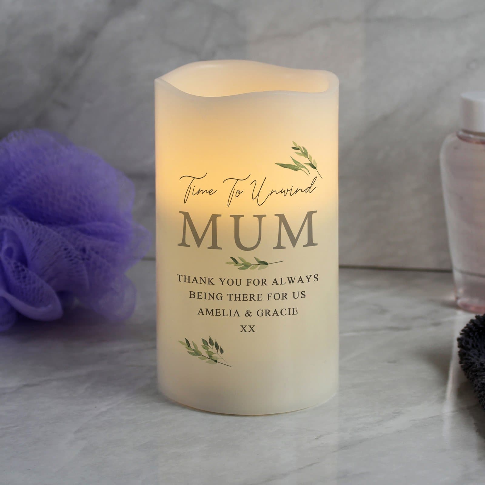 Personalised botanical LED candle