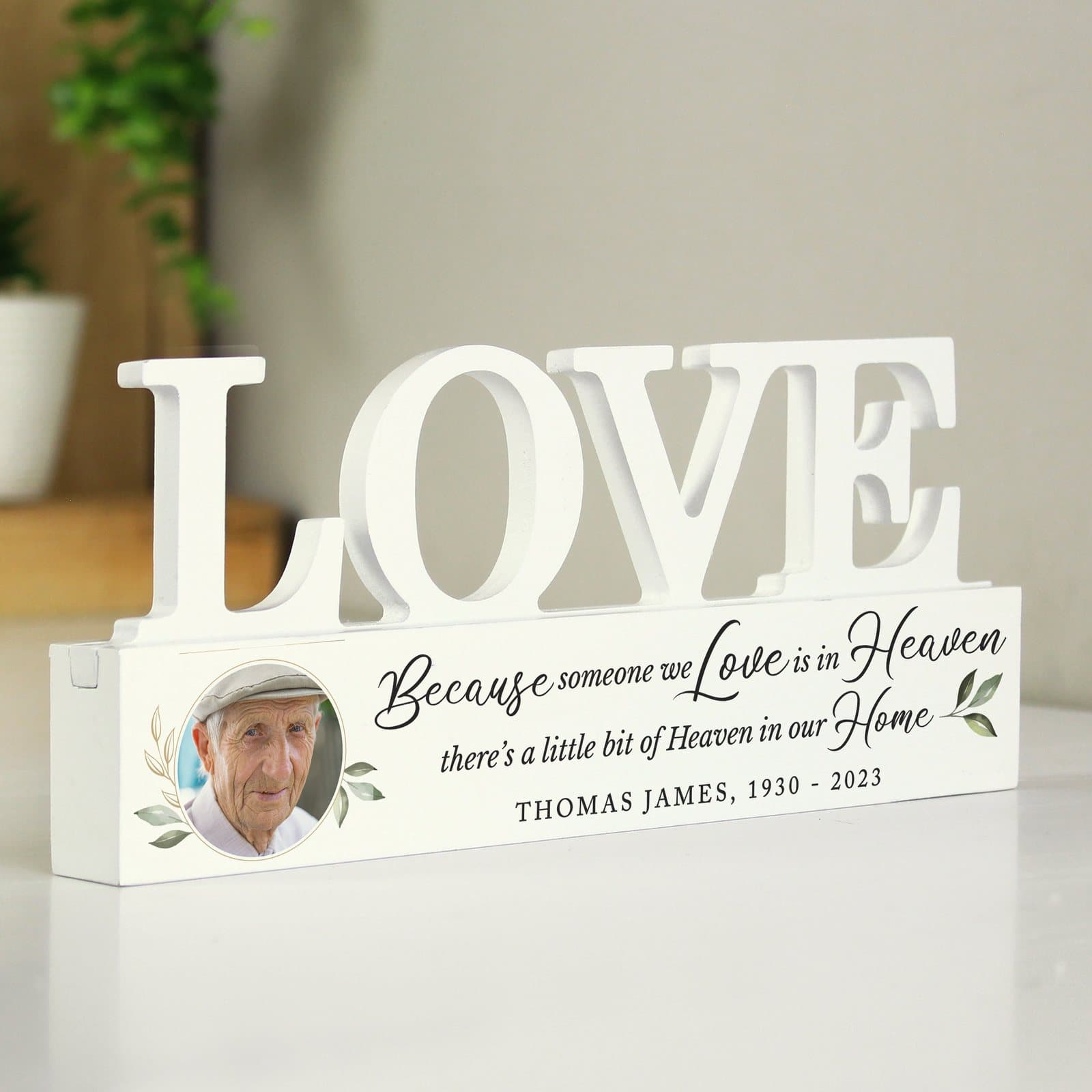 Wooden Love memorial ornament with photo and message