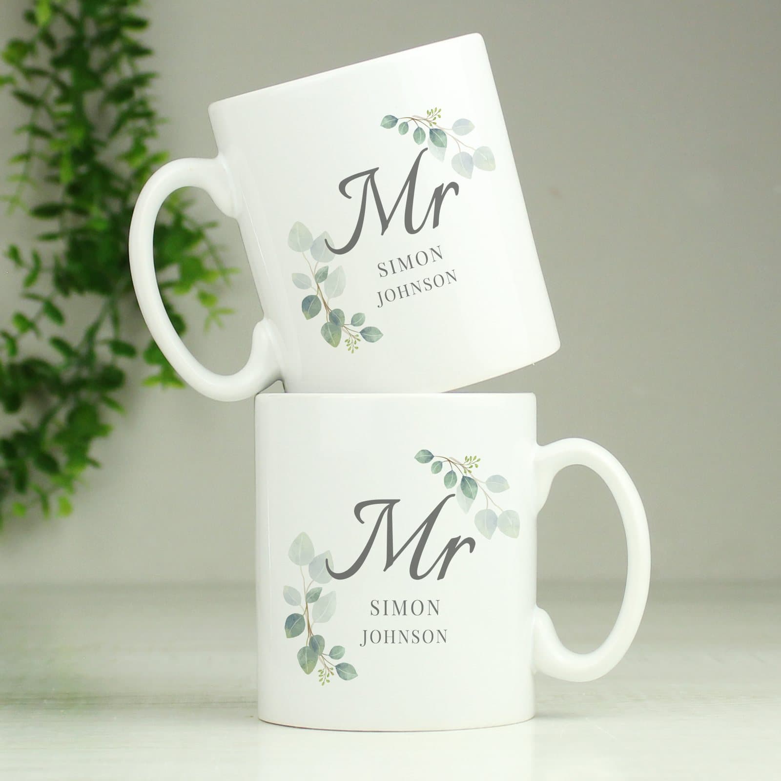Ceramic Botanical Mr mug with a botanical design and personalised text