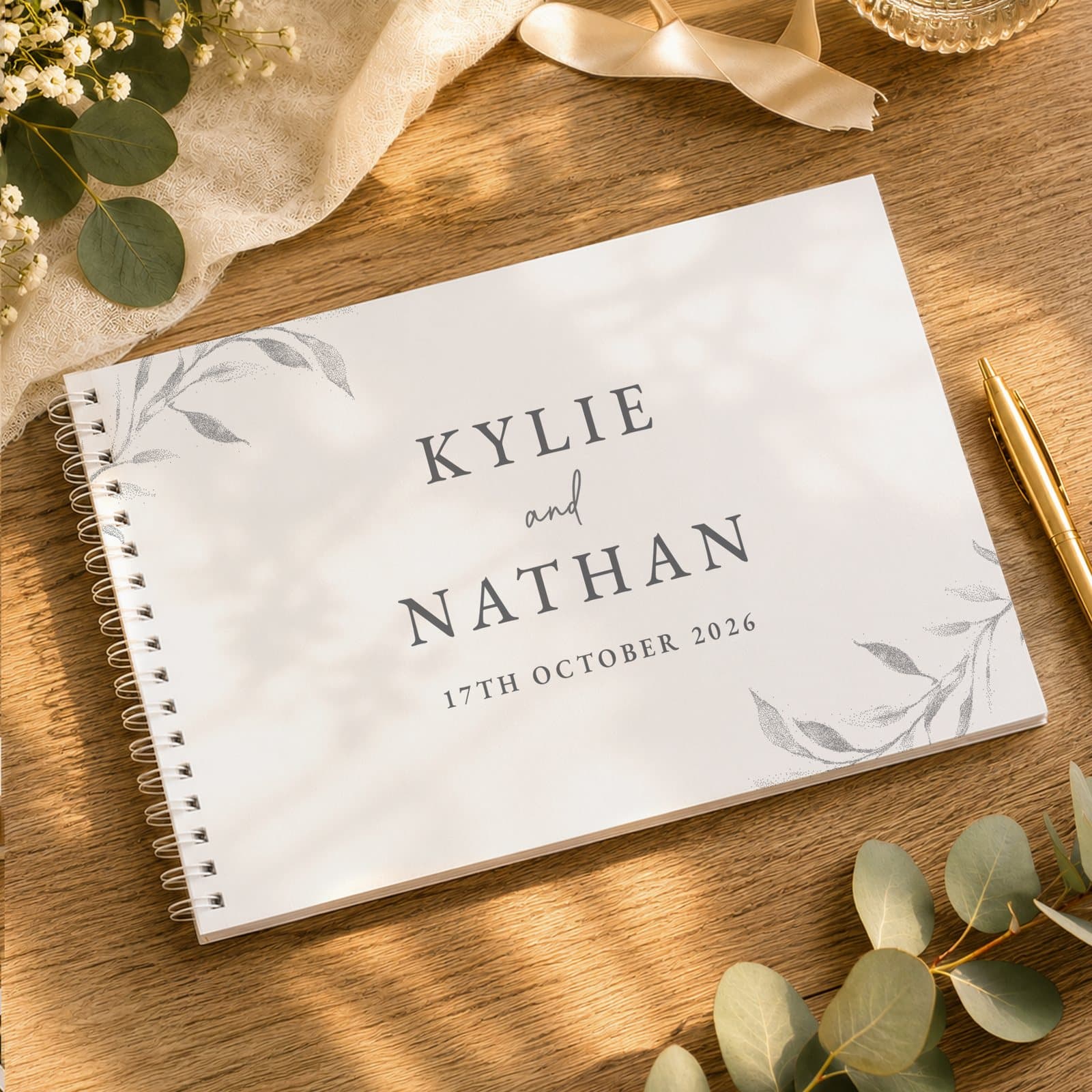 Off white botanical personalised wedding guest book