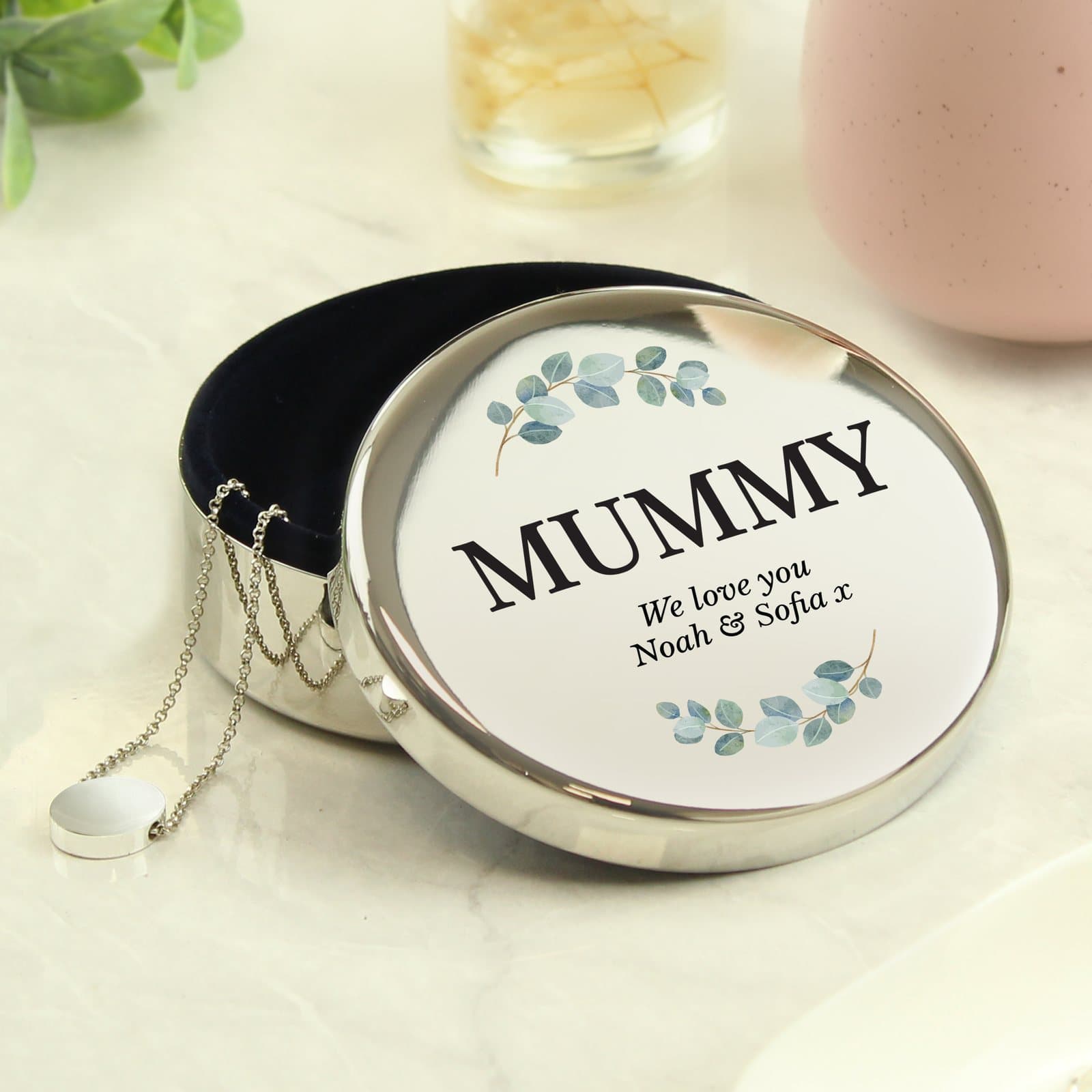Personalised botanical round trinket box