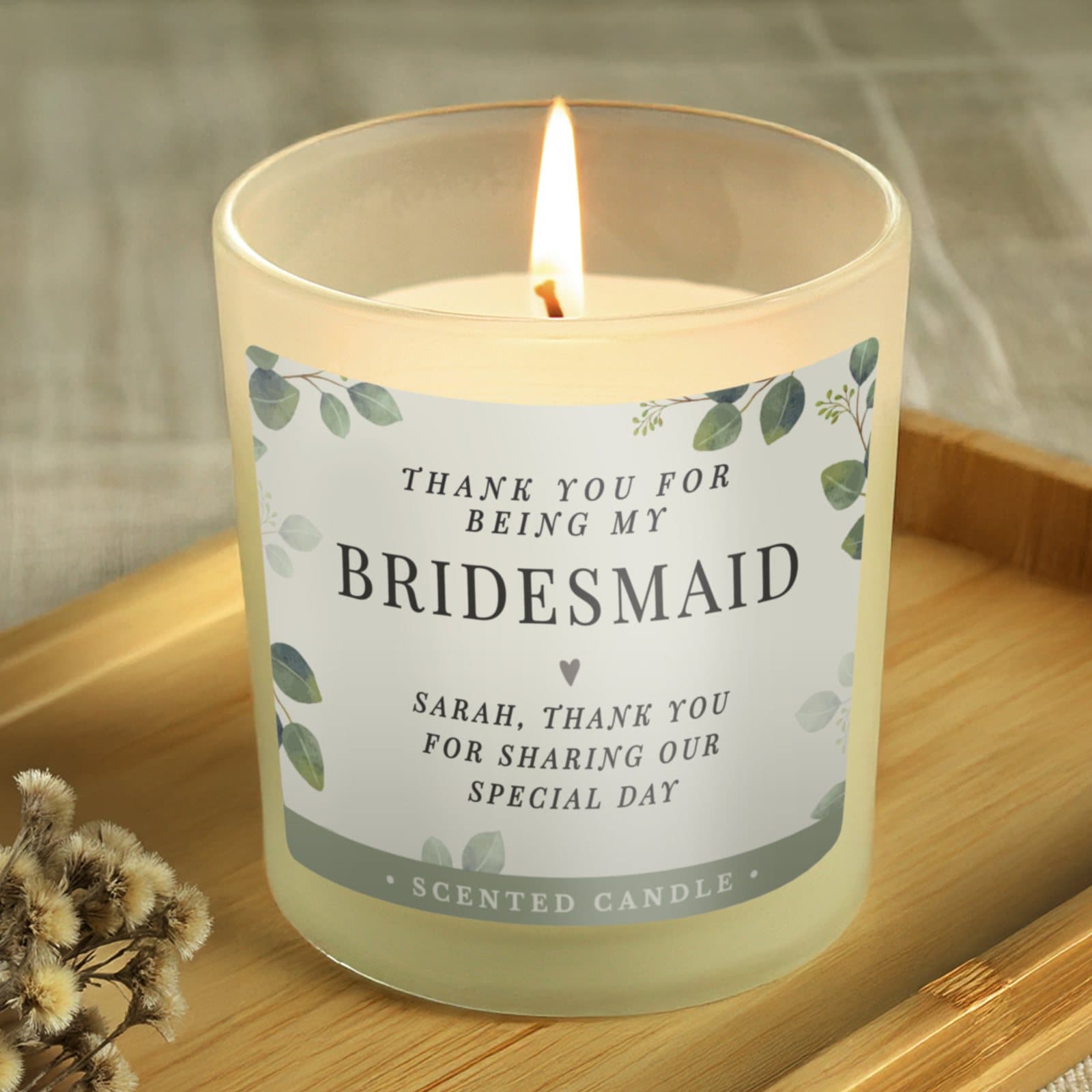 Personalised wedding party thank you vanilla jar candle