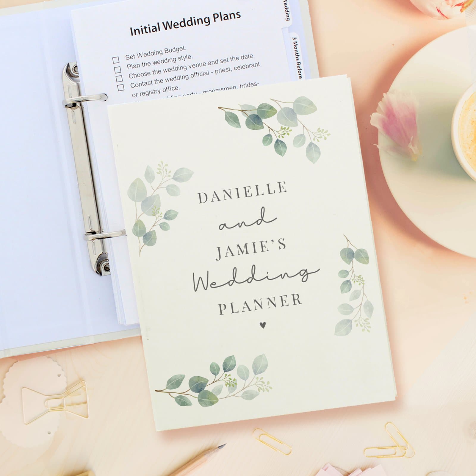 Personalised botanical wedding planner with two names