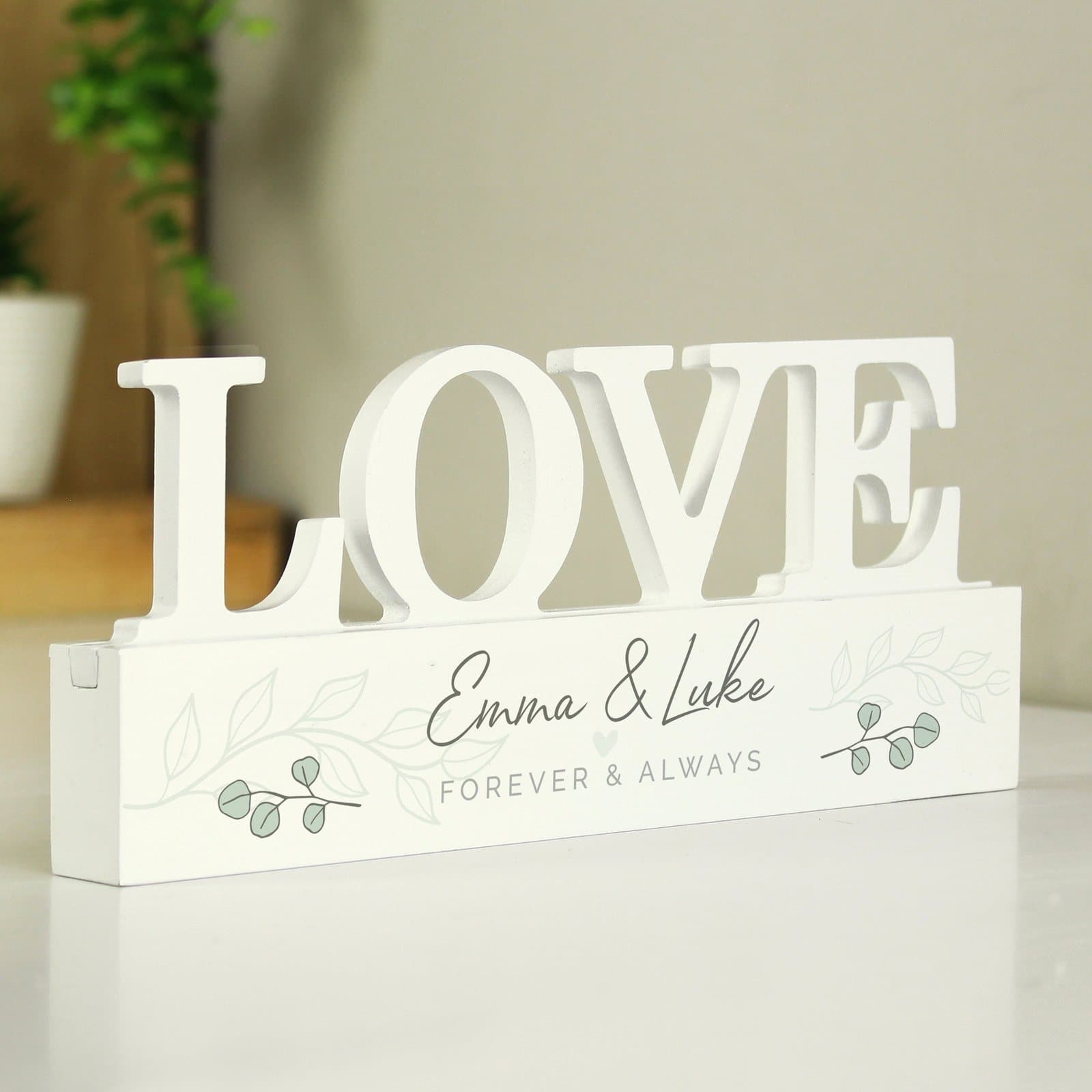 Personalised botanical wooden love ornament