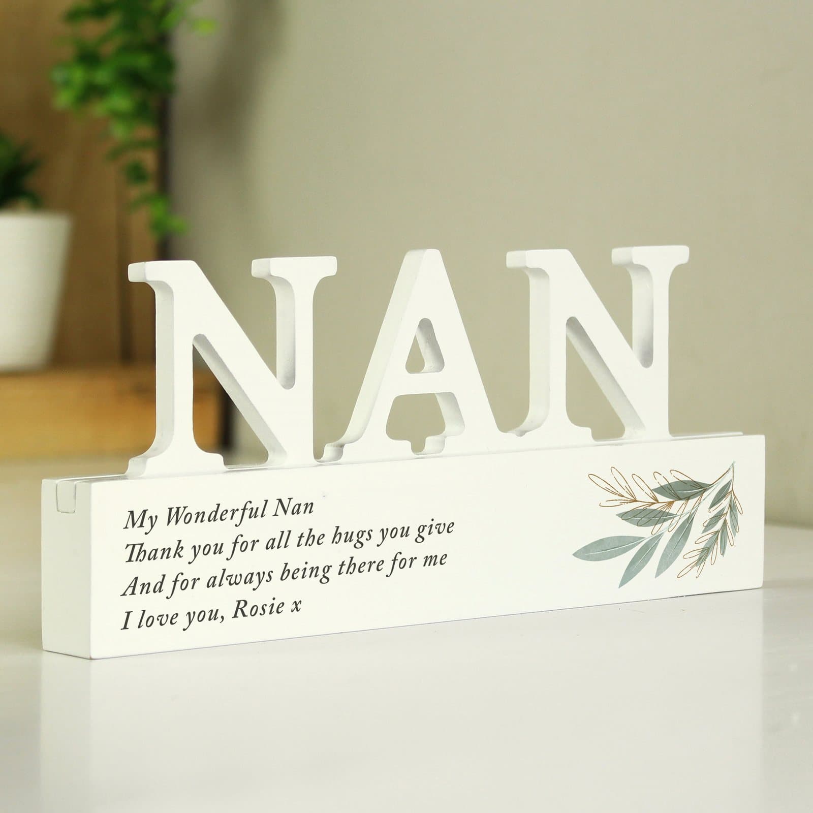 Personalised botanical wooden nan ornament