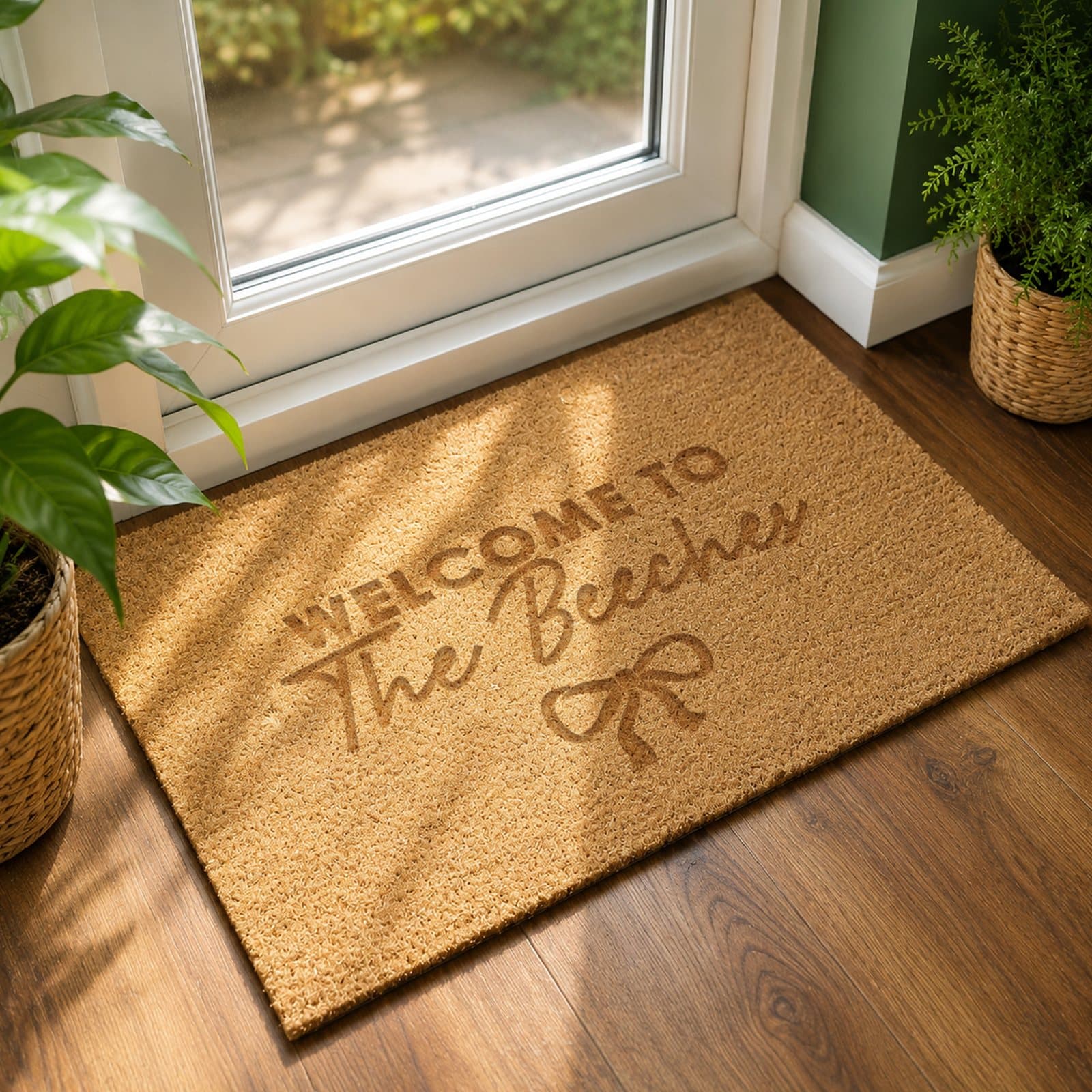 Rectangle indoor doormat with a bow design