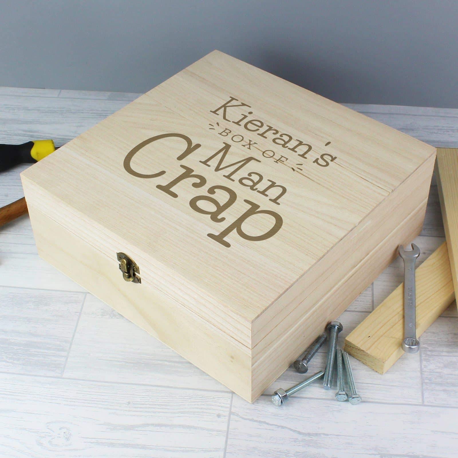 Large wooden keepsake box with a metal clasp