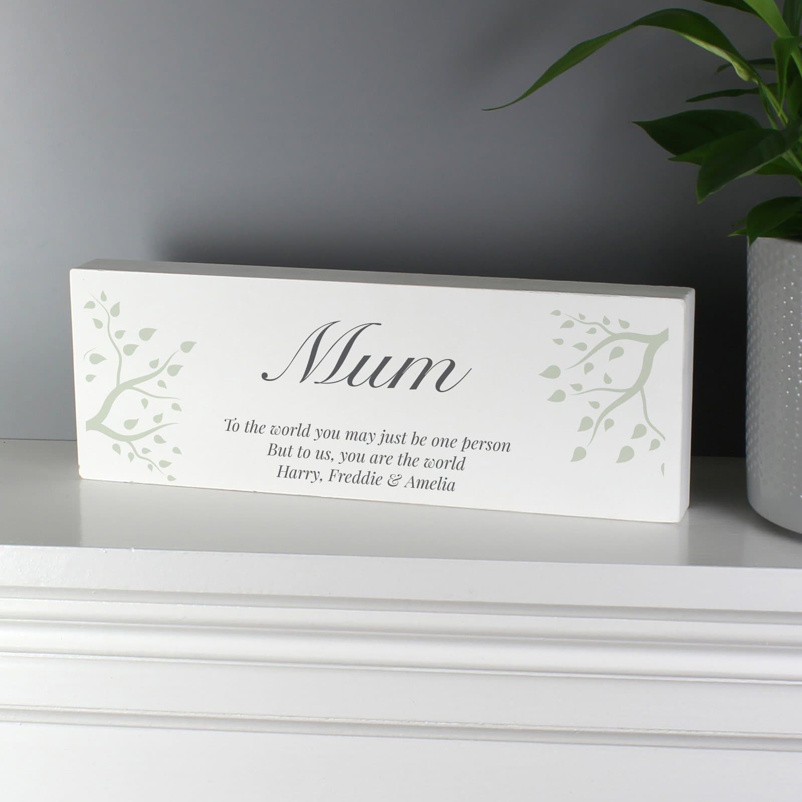 Solid wood block sign for a mantelpiece