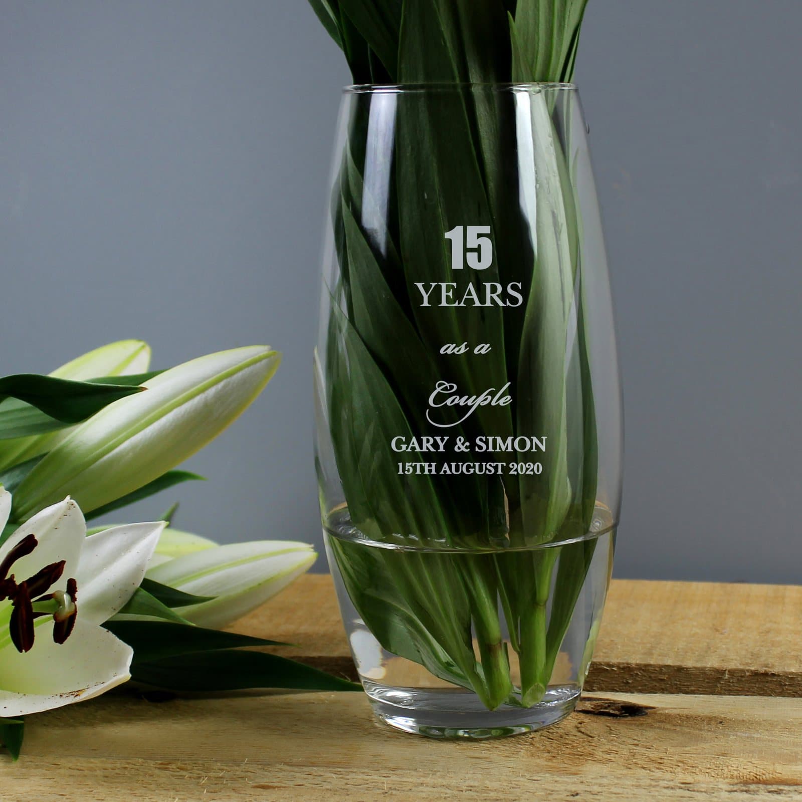 Personalised anniversary bullet vase with anniversary wording