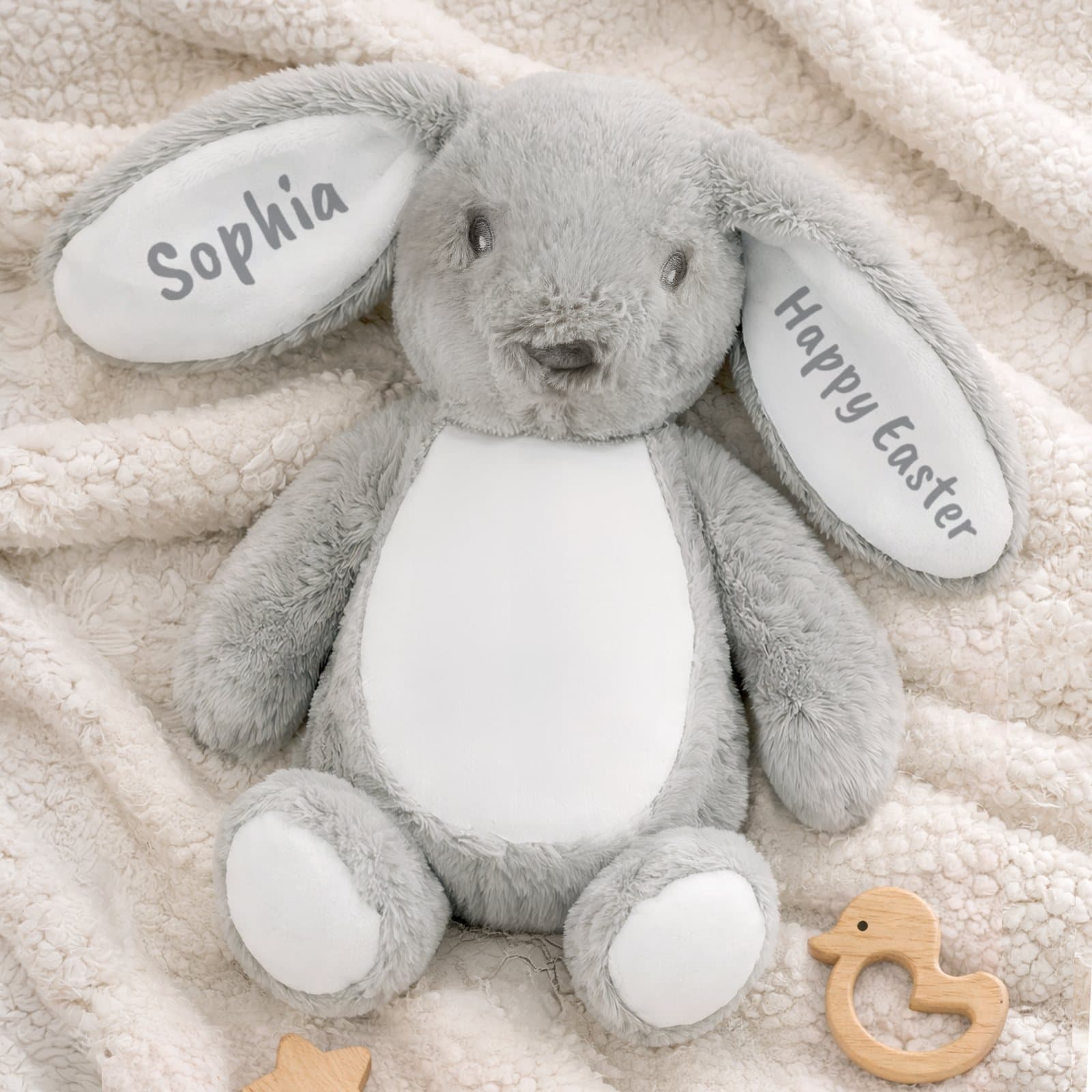Soft cuddly bunny rabbit with personalised ears