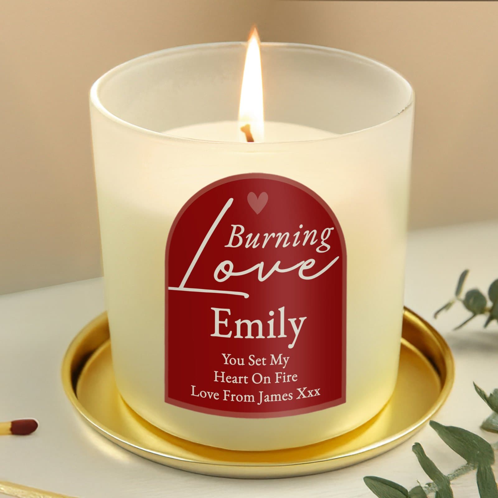 Personalised Burning Love vanilla jar candle