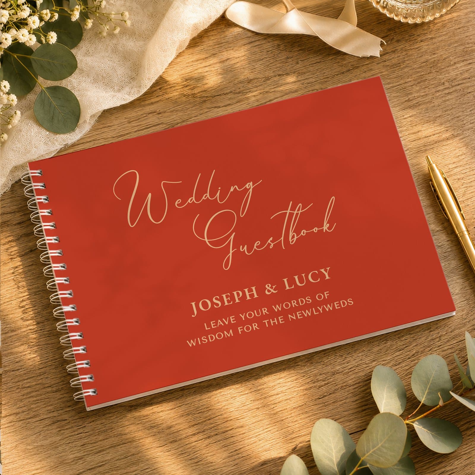 Personalised burnt orange wedding guest book