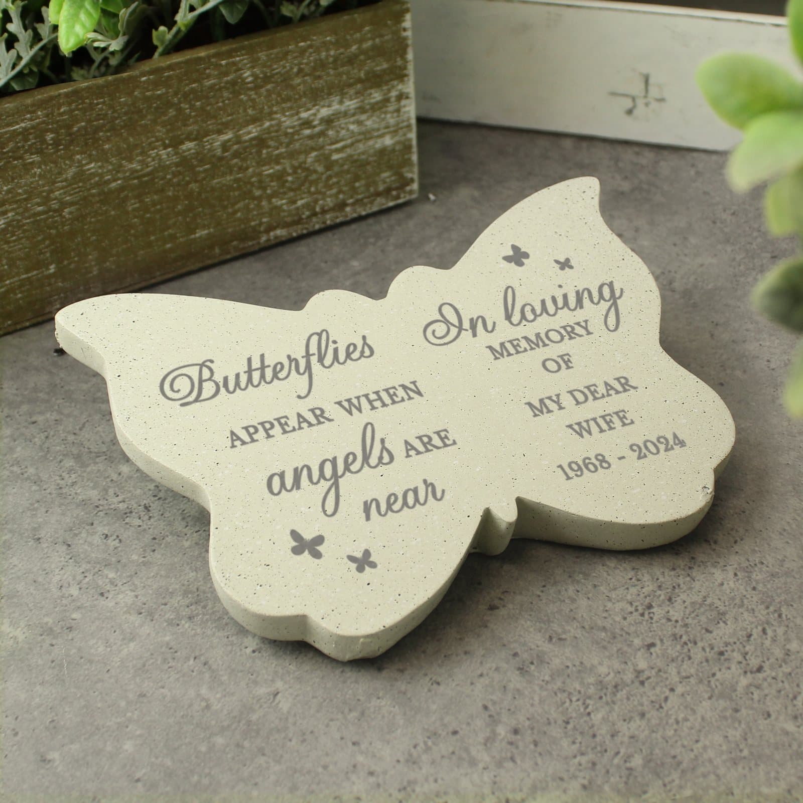 Resin butterfly memorial ornament with In Loving Memory of wording