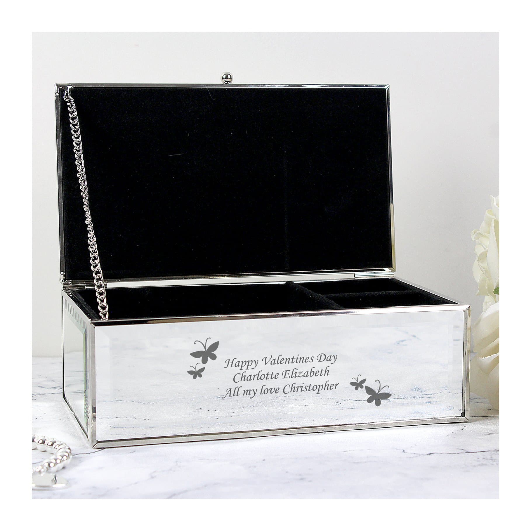 Mirrored jewellery box with a butterfly design