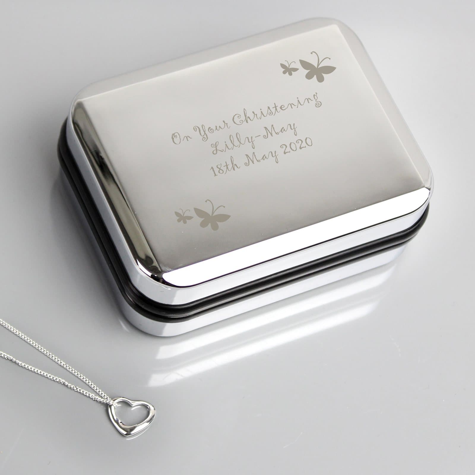 Sterling silver heart necklace with a butterfly motif gift box
