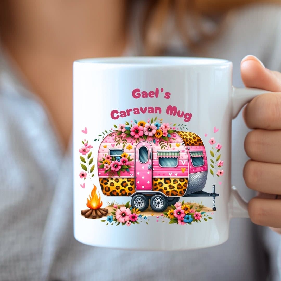 Personalised caravan mug gift for Mum, 11oz ceramic mug