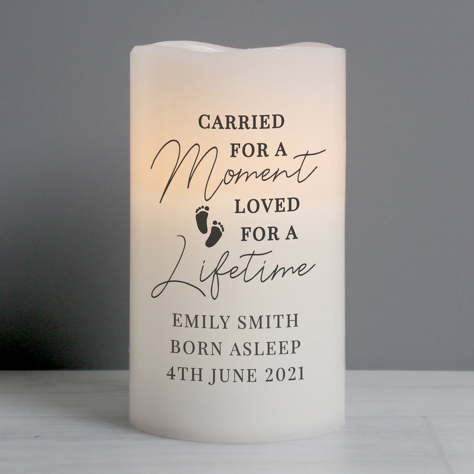 Personalised carried for a moment memorial LED candle