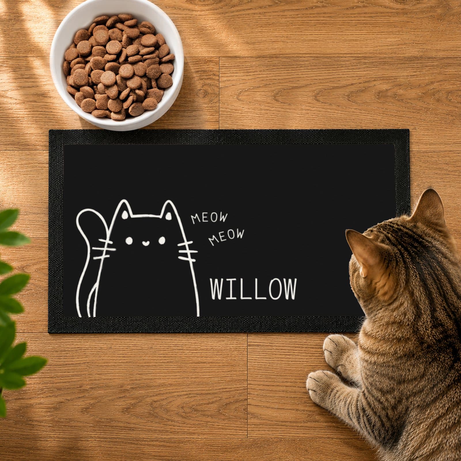 Cartoon cat bowl mat personalised with a name