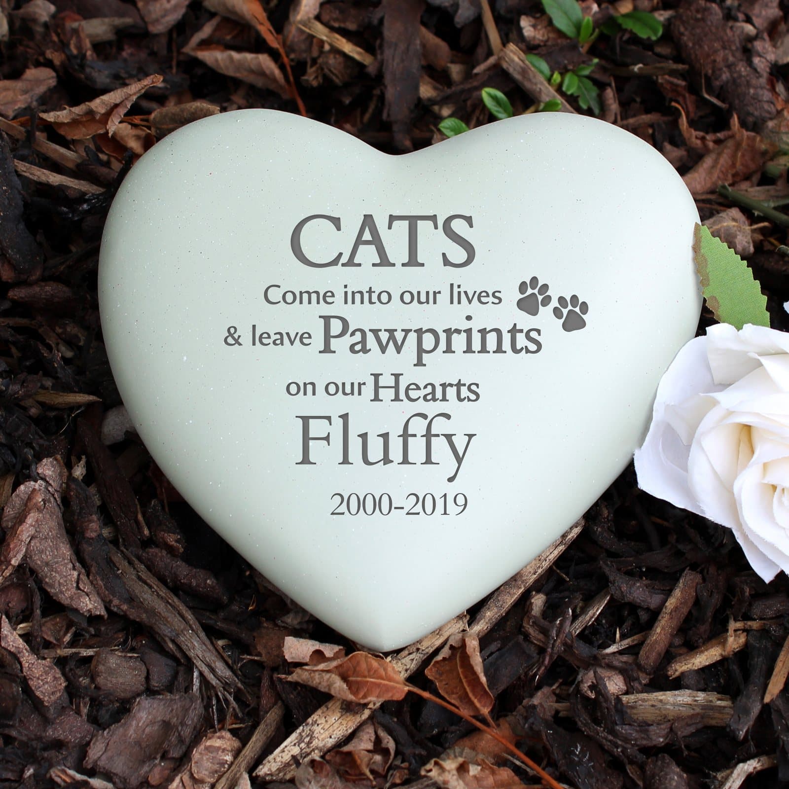 Resin heart memorial with cat pawprints and personalised name and date