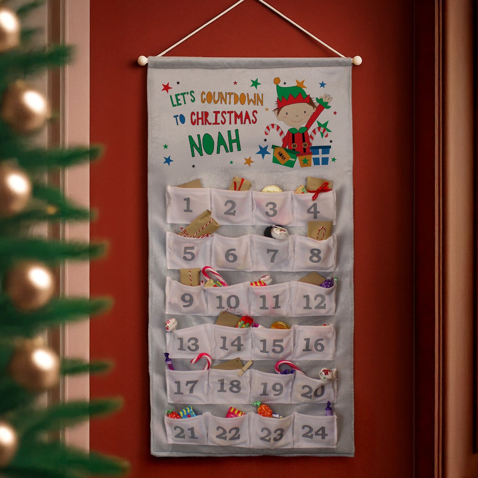 Christmas elf advent calendar with 24 pockets
