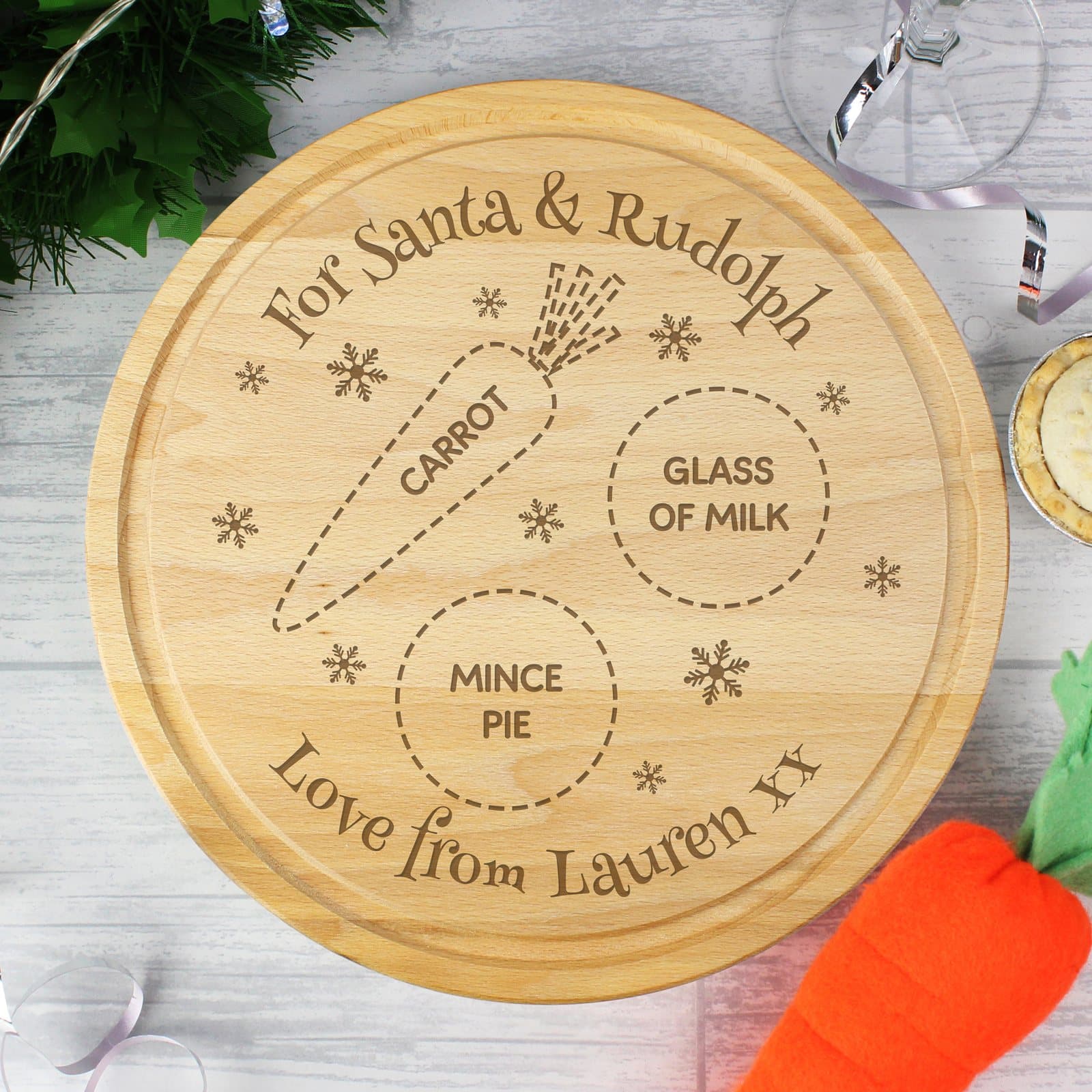Round Christmas Eve mince pie board for Santa and Rudolph