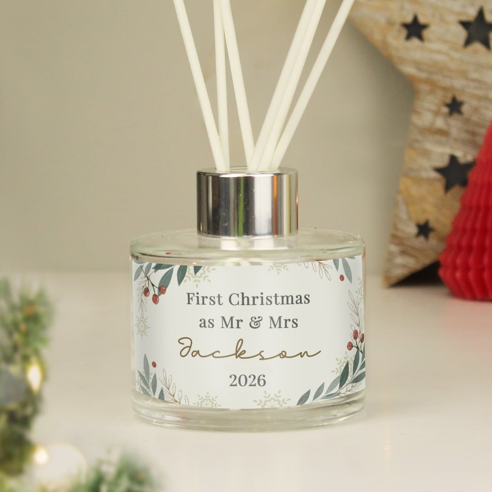 Personalised Christmas foliage glass reed diffuser