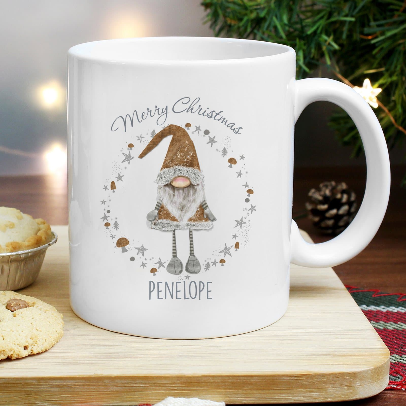 Slim ceramic Christmas mug with a gonk design