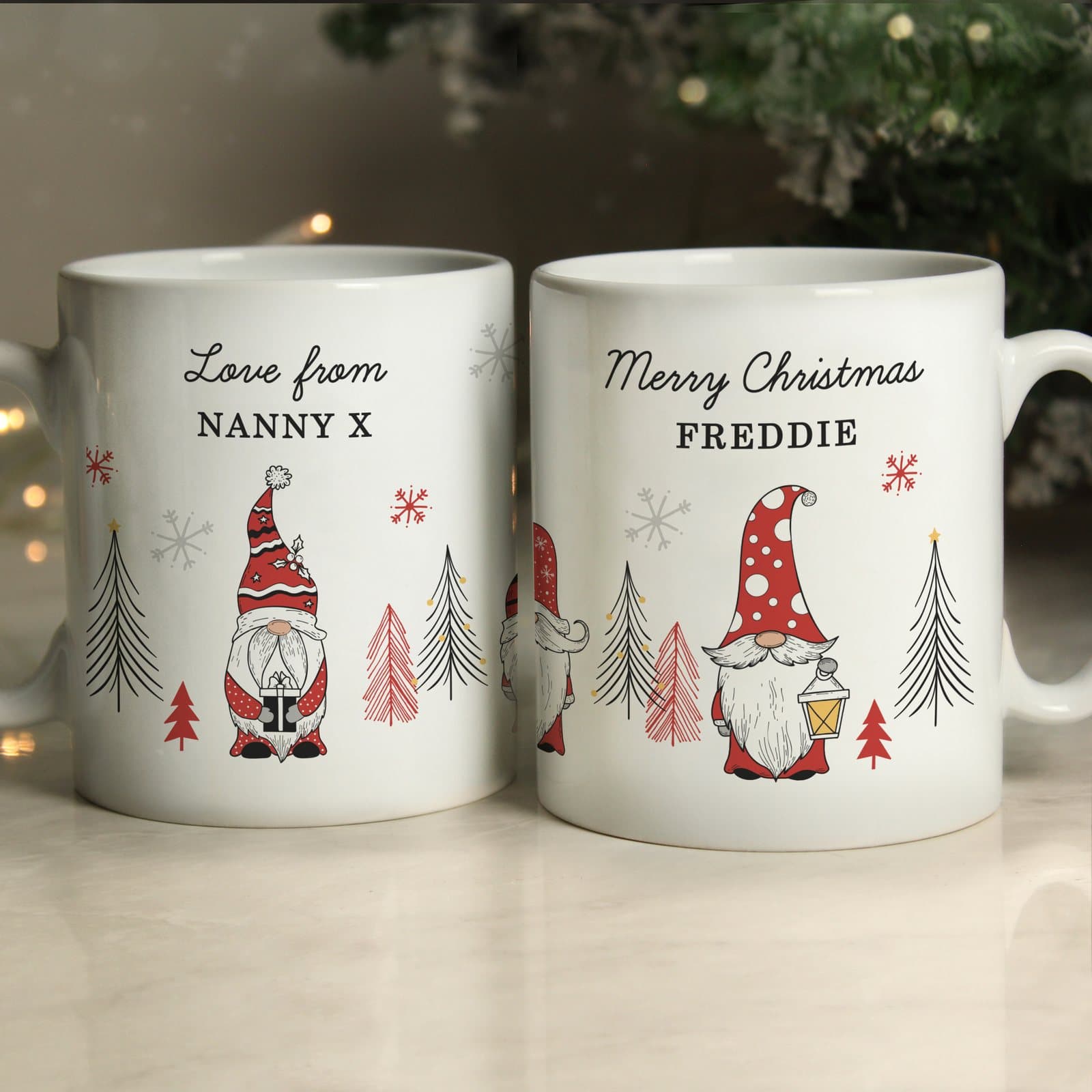 Personalised ceramic Christmas mug with a Gonk design