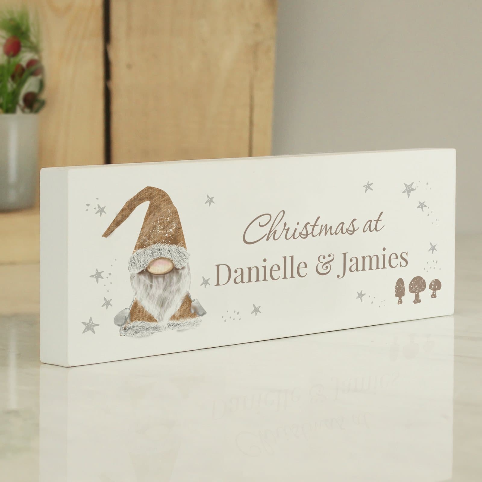 Solid wood Christmas gonk block sign with personalised message