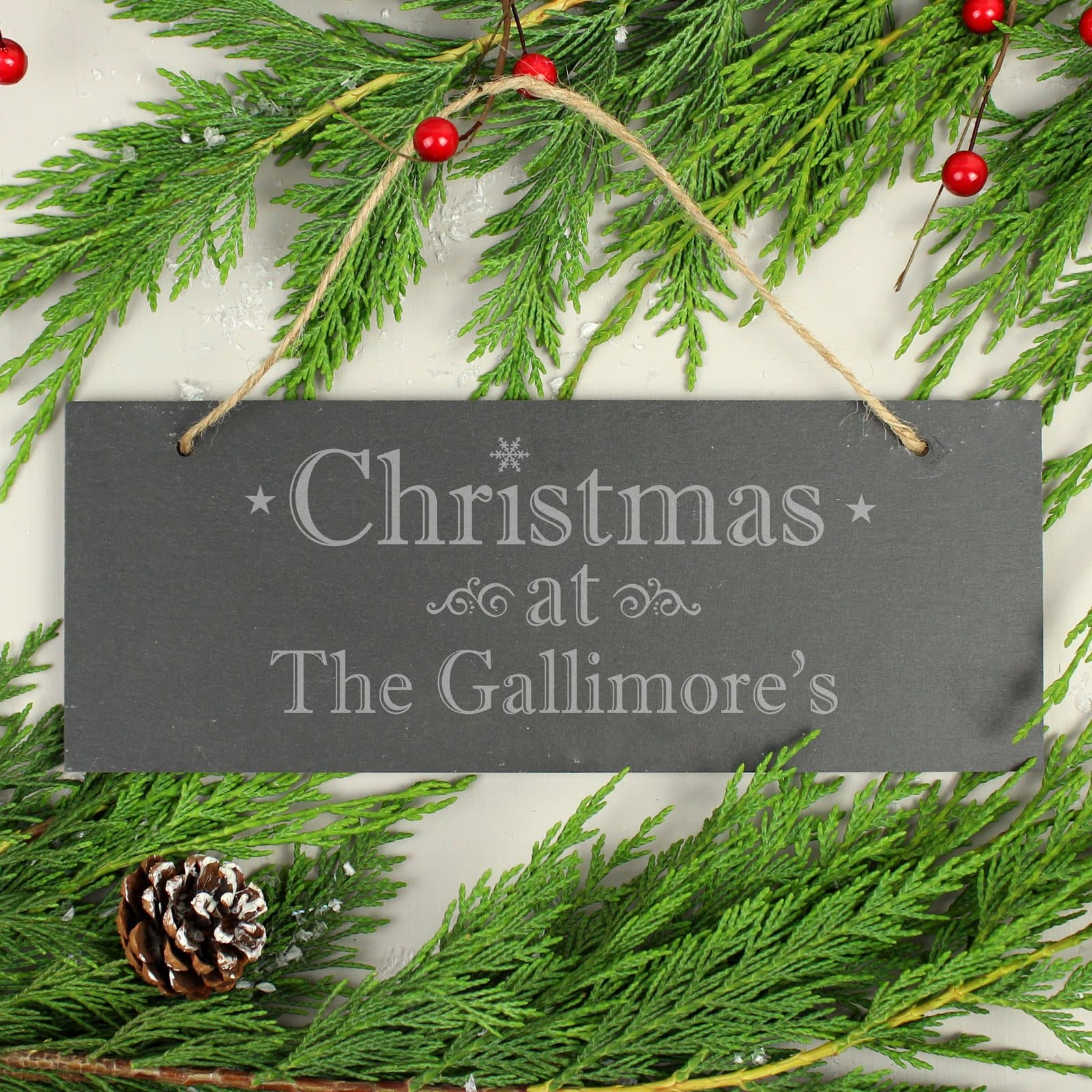 Slate Christmas door plaque reading Christmas at with personalised text