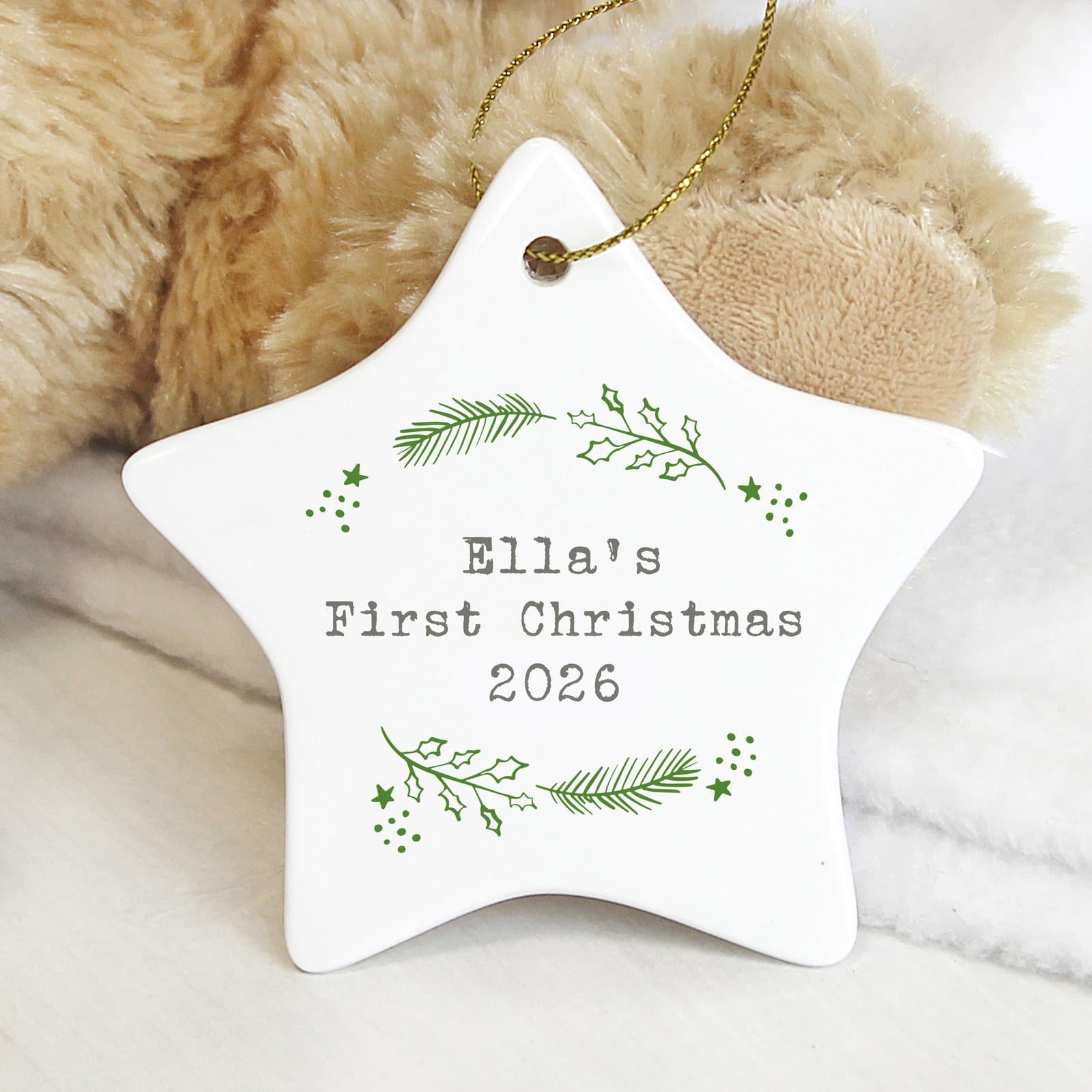 Ceramic star Christmas tree decoration and ribbon
